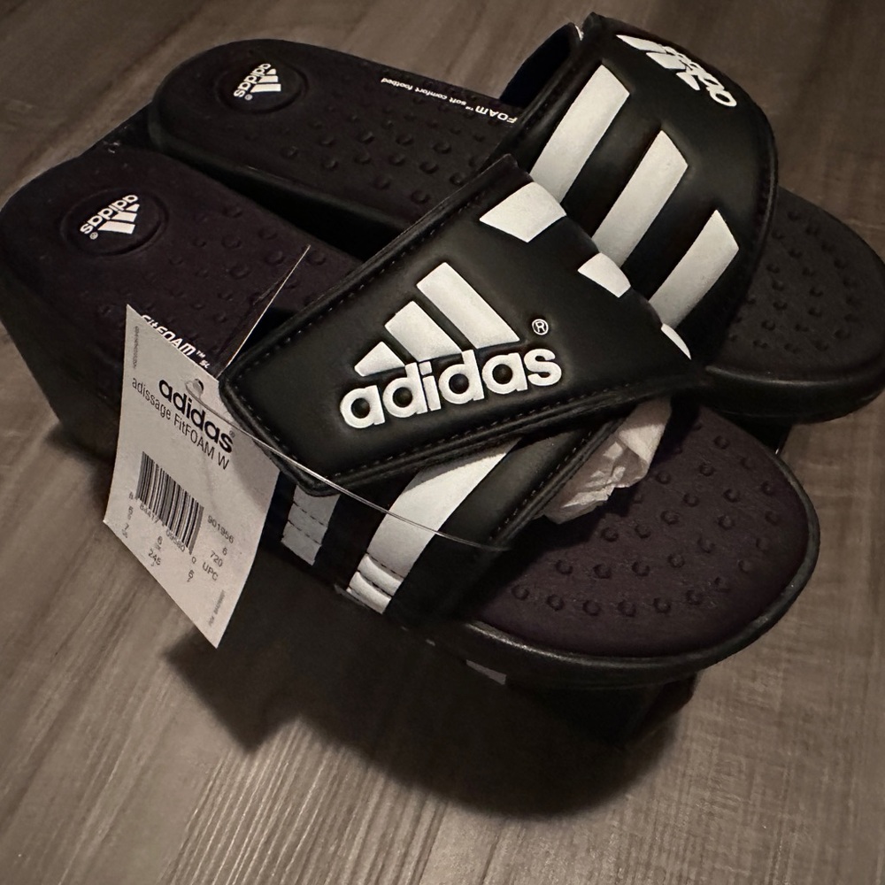 Adidas Kids Black and White Slide Sandals